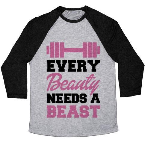 Virgin Teez  Baseball Tee Unisex Tri-Blend Baseball Tee / small / Athletic Gray / Black EVERY BEAUTY NEEDS A BEAST UNISEX TRI-BLEND BASEBALL TEE