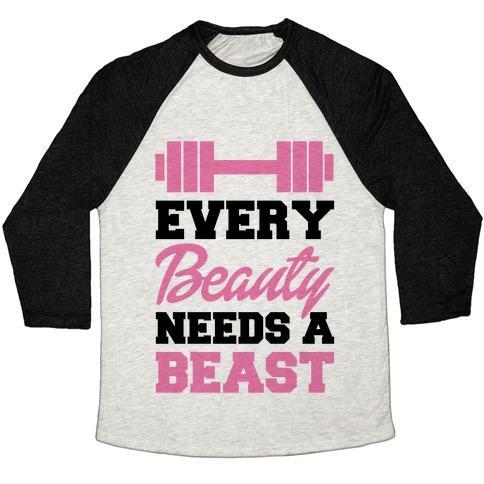 Virgin Teez  Baseball Tee Unisex Tri-Blend Baseball Tee / small / Oatmeal / Black EVERY BEAUTY NEEDS A BEAST UNISEX TRI-BLEND BASEBALL TEE