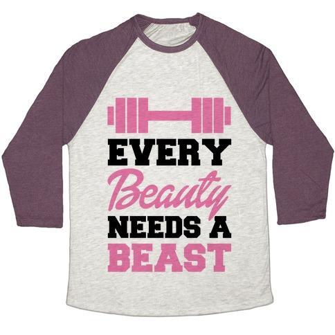 Virgin Teez  Baseball Tee Unisex Tri-Blend Baseball Tee / small / Oatmeal / Maroon EVERY BEAUTY NEEDS A BEAST UNISEX TRI-BLEND BASEBALL TEE