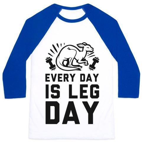 Virgin Teez  Baseball Tee Unisex Classic Baseball Tee / x-small / White/Blue EVERY DAY IS LEG DAY (KANGAROO) UNISEX CLASSIC BASEBALL TEE