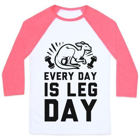 Virgin Teez  Baseball Tee Unisex Classic Baseball Tee / x-small / White/Neon Pink EVERY DAY IS LEG DAY (KANGAROO) UNISEX CLASSIC BASEBALL TEE