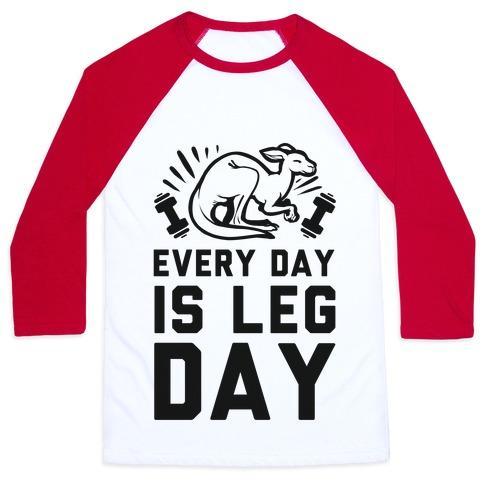 Virgin Teez  Baseball Tee Unisex Classic Baseball Tee / x-small / White/Red EVERY DAY IS LEG DAY (KANGAROO) UNISEX CLASSIC BASEBALL TEE