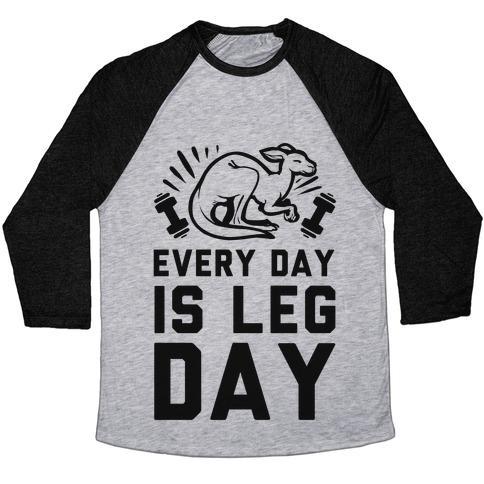 Virgin Teez  Baseball Tee Unisex Tri-Blend Baseball Tee / small / Athletic Gray / Black EVERY DAY IS LEG DAY (KANGAROO) UNISEX TRI-BLEND BASEBALL TEE
