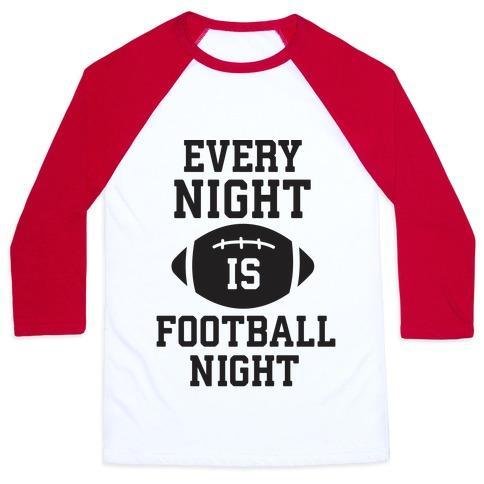 Virgin Teez  Baseball Tee Unisex Classic Baseball Tee / x-small / White/Red EVERY NIGHT IS FOOTBALL NIGHT UNISEX CLASSIC BASEBALL TEE