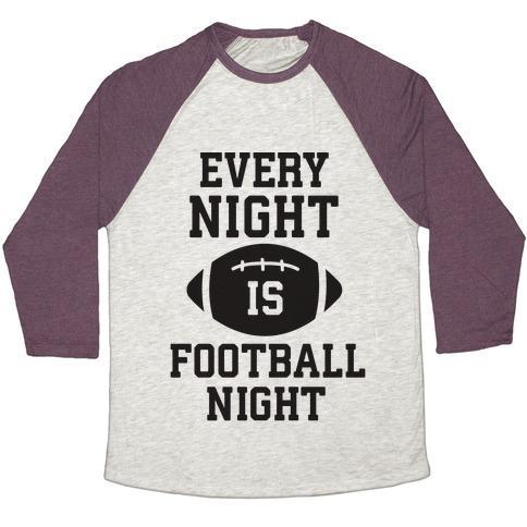 Virgin Teez  Baseball Tee Unisex Tri-Blend Baseball Tee / small / Oatmeal / Maroon EVERY NIGHT IS FOOTBALL NIGHT UNISEX TRI-BLEND BASEBALL TEE
