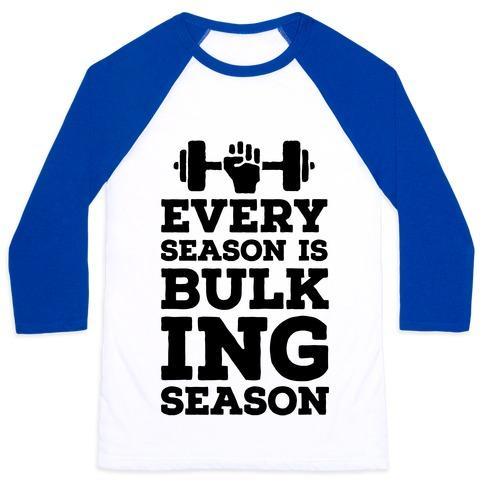 Virgin Teez  Baseball Tee Unisex Classic Baseball Tee / x-small / White/Blue EVERY SEASON IS BULKING SEASON UNISEX CLASSIC BASEBALL TEE