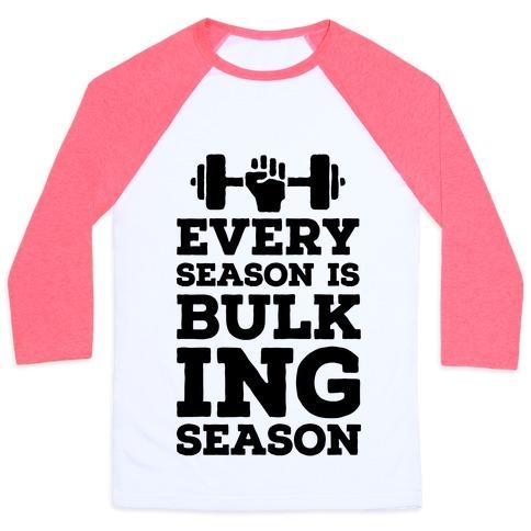 Virgin Teez  Baseball Tee Unisex Classic Baseball Tee / x-small / White/Neon Pink EVERY SEASON IS BULKING SEASON UNISEX CLASSIC BASEBALL TEE