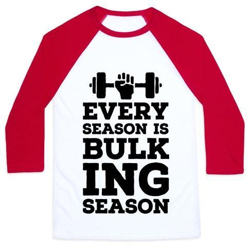 Virgin Teez  Baseball Tee Unisex Classic Baseball Tee / x-small / White/Red EVERY SEASON IS BULKING SEASON UNISEX CLASSIC BASEBALL TEE