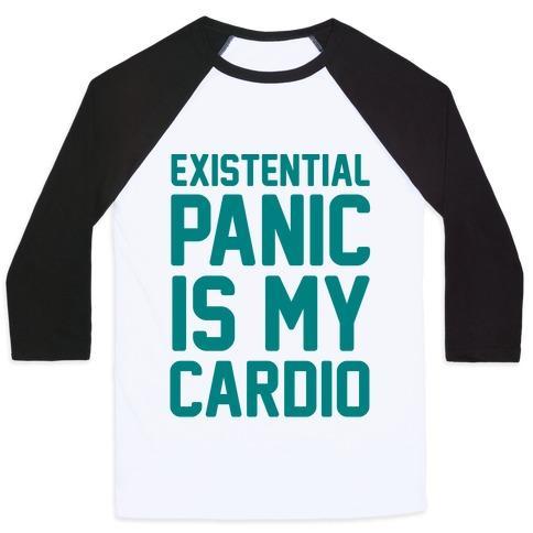 Virgin Teez  Baseball Tee Unisex Classic Baseball Tee / x-small / White/Black EXISTENTIAL PANIC IS MY CARDIO UNISEX CLASSIC BASEBALL TEE