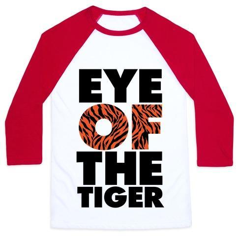 Virgin Teez  Baseball Tee Unisex Classic Baseball Tee / x-small / White/Red EYE OF THE TIGER UNISEX CLASSIC BASEBALL TEE