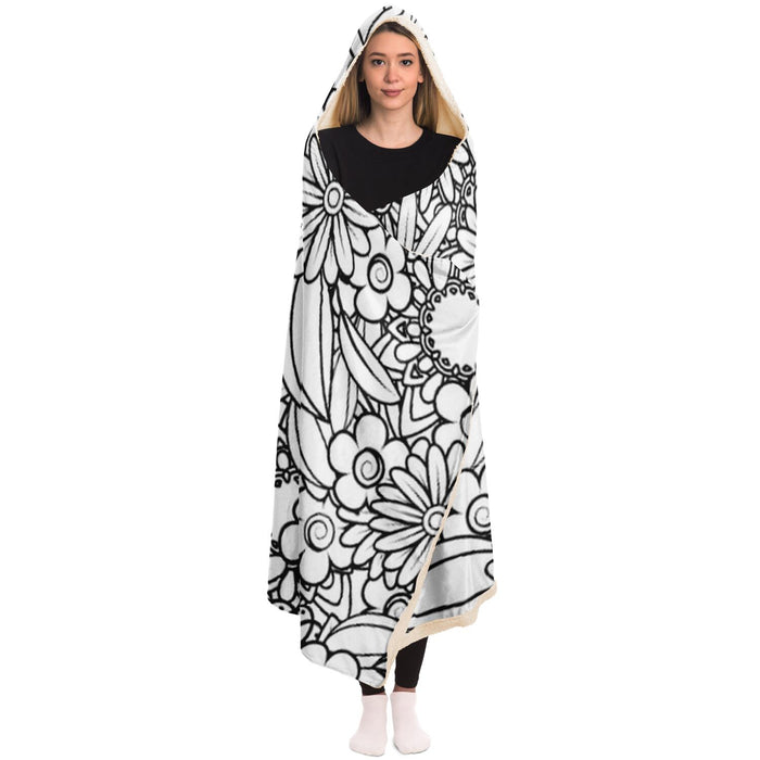 Floral BW Mandala Pattern Hooded Blanket