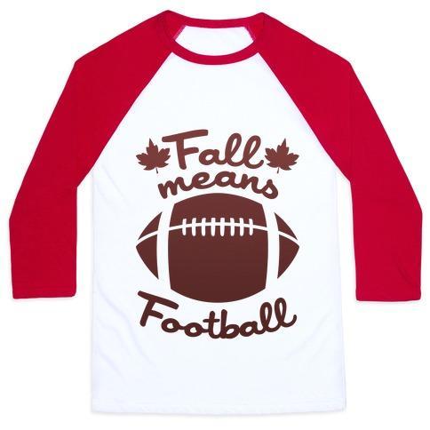 Virgin Teez  Baseball Tee Unisex Classic Baseball Tee / x-small / White/Red FALL MEANS FOOTBALL UNISEX CLASSIC BASEBALL TEE