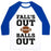 Virgin Teez  Baseball Tee Unisex Classic Baseball Tee / x-small / White/Blue FALLS OUT BALLS OUT (FOOTBALL)' UNISEX CLASSIC BASEBALL TEE