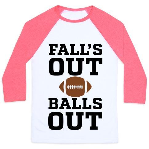 Virgin Teez  Baseball Tee Unisex Classic Baseball Tee / x-small / White/Neon Pink FALLS OUT BALLS OUT (FOOTBALL)' UNISEX CLASSIC BASEBALL TEE