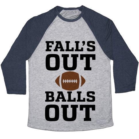 Virgin Teez  Baseball Tee Unisex Tri-Blend Baseball Tee / small / Athletic Gray / Navy FALLS OUT BALLS OUT (FOOTBALL)' UNISEX TRI-BLEND BASEBALL TEE