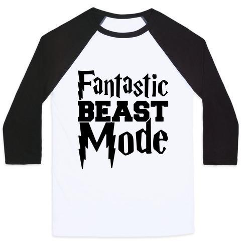 Virgin Teez  Baseball Tee Unisex Classic Baseball Tee / x-small / White/Black FANTASTIC BEAST MODE PARODY UNISEX CLASSIC BASEBALL TEE