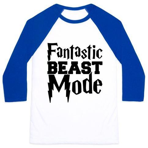 Virgin Teez  Baseball Tee Unisex Classic Baseball Tee / x-small / White/Blue FANTASTIC BEAST MODE PARODY UNISEX CLASSIC BASEBALL TEE