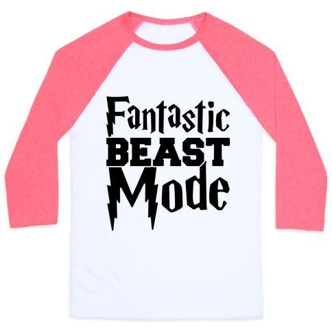 Virgin Teez  Baseball Tee Unisex Classic Baseball Tee / x-small / White/Neon Pink FANTASTIC BEAST MODE PARODY UNISEX CLASSIC BASEBALL TEE