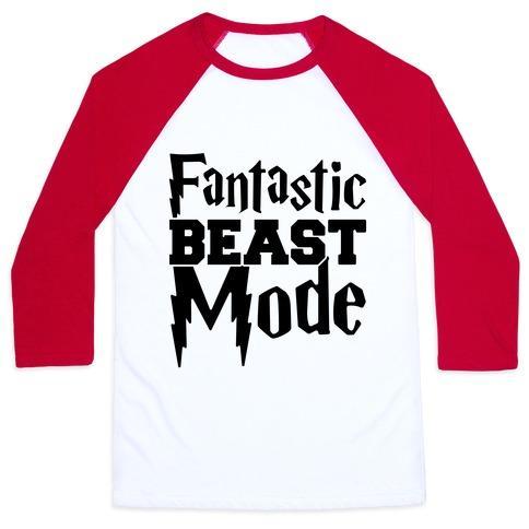 Virgin Teez  Baseball Tee Unisex Classic Baseball Tee / x-small / White/Red FANTASTIC BEAST MODE PARODY UNISEX CLASSIC BASEBALL TEE