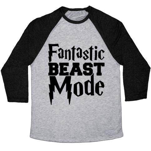 Virgin Teez  Baseball Tee Unisex Tri-Blend Baseball Tee / small / Athletic Gray / Black FANTASTIC BEAST MODE PARODY UNISEX TRI-BLEND BASEBALL TEE
