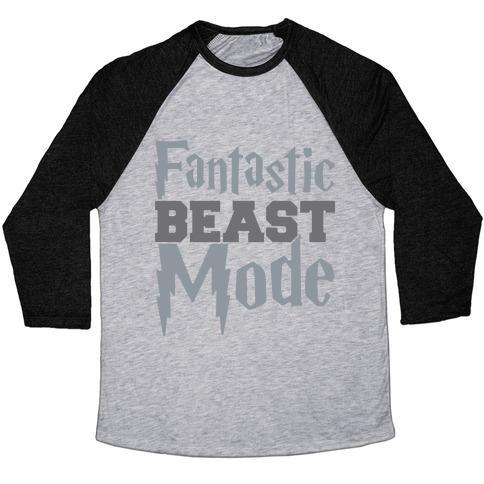 Virgin Teez  Baseball Tee Unisex Tri-Blend Baseball Tee / small / Athletic Gray / Black FANTASTIC BEAST MODE PARODY WHITE PRINT UNISEX TRI-BLEND BASEBALL TEE
