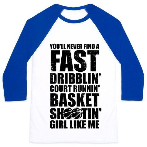 Virgin Teez  Baseball Tee Unisex Classic Baseball Tee / x-small / White/Blue FAST DRIBBLIN' COURT RUNNIN' BASKET SHOOTIN' GIRL (VINTAGE) UNISEX CLASSIC BASEBALL TEE