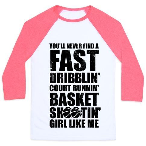 Virgin Teez  Baseball Tee Unisex Classic Baseball Tee / x-small / White/Neon Pink FAST DRIBBLIN' COURT RUNNIN' BASKET SHOOTIN' GIRL (VINTAGE) UNISEX CLASSIC BASEBALL TEE