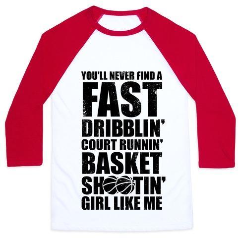 Virgin Teez  Baseball Tee Unisex Classic Baseball Tee / x-small / White/Red FAST DRIBBLIN' COURT RUNNIN' BASKET SHOOTIN' GIRL (VINTAGE) UNISEX CLASSIC BASEBALL TEE