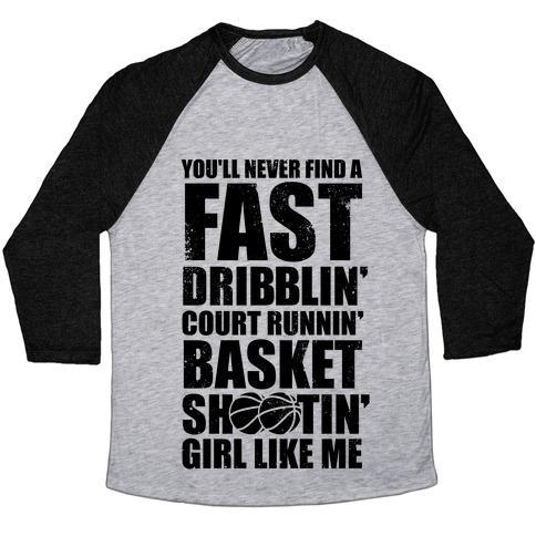 Virgin Teez  Baseball Tee Unisex Tri-Blend Baseball Tee / small / Athletic Gray / Black FAST DRIBBLIN' COURT RUNNIN' BASKET SHOOTIN' GIRL (VINTAGE) UNISEX TRI-BLEND BASEBALL TEE