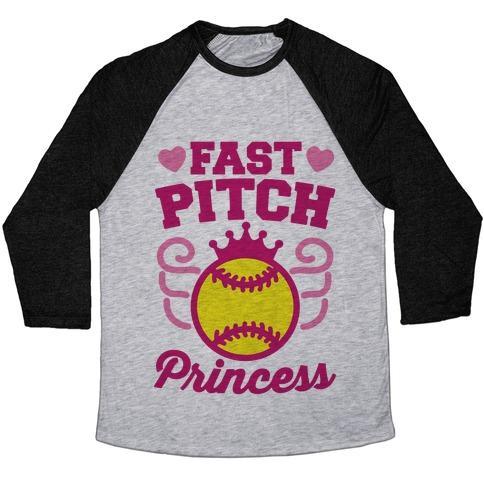 Virgin Teez  Baseball Tee Unisex Tri-Blend Baseball Tee / small / Athletic Gray / Black FAST PITCH PRINCESS UNISEX TRI-BLEND BASEBALL TEE