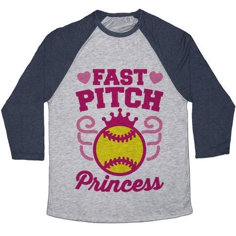 Virgin Teez  Baseball Tee Unisex Tri-Blend Baseball Tee / small / Athletic Gray / Navy FAST PITCH PRINCESS UNISEX TRI-BLEND BASEBALL TEE