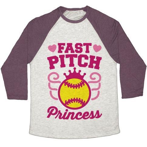 Virgin Teez  Baseball Tee Unisex Tri-Blend Baseball Tee / small / Oatmeal / Maroon FAST PITCH PRINCESS UNISEX TRI-BLEND BASEBALL TEE