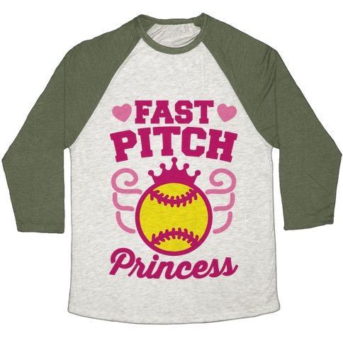 Virgin Teez  Baseball Tee Unisex Tri-Blend Baseball Tee / small / Oatmeal / Moss FAST PITCH PRINCESS UNISEX TRI-BLEND BASEBALL TEE