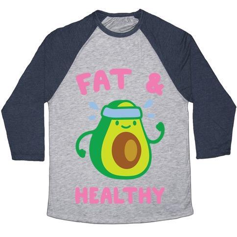 Virgin Teez  Baseball Tee Unisex Tri-Blend Baseball Tee / small / Athletic Gray / Navy FAT AND HEALTHY UNISEX TRI-BLEND BASEBALL TEE