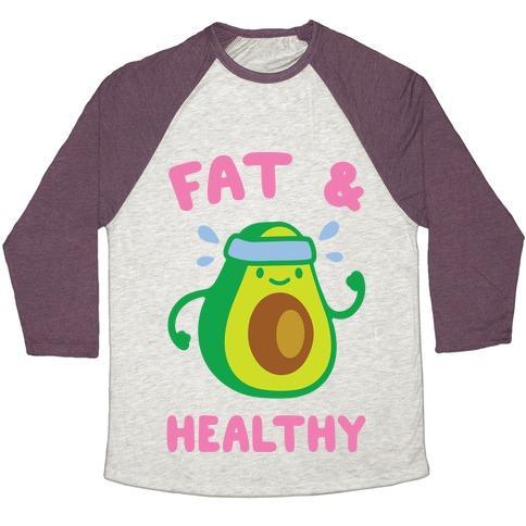Virgin Teez  Baseball Tee Unisex Tri-Blend Baseball Tee / small / Oatmeal / Maroon FAT AND HEALTHY UNISEX TRI-BLEND BASEBALL TEE