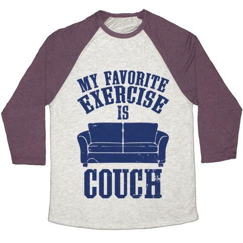 Virgin Teez  Baseball Tee Unisex Tri-Blend Baseball Tee / small / Oatmeal / Maroon FAVORITE EXERCISE UNISEX TRI-BLEND BASEBALL TEE