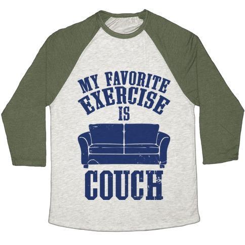 Virgin Teez  Baseball Tee Unisex Tri-Blend Baseball Tee / small / Oatmeal / Moss FAVORITE EXERCISE UNISEX TRI-BLEND BASEBALL TEE
