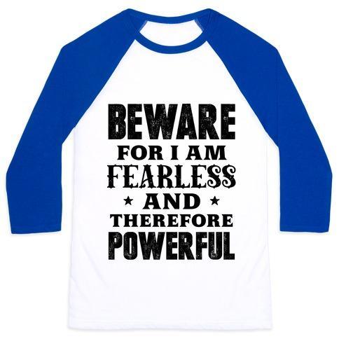 Virgin Teez  Baseball Tee Unisex Classic Baseball Tee / x-small / White/Blue FEARLESS AND POWERFUL UNISEX CLASSIC BASEBALL TEE