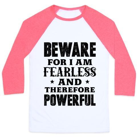 Virgin Teez  Baseball Tee Unisex Classic Baseball Tee / x-small / White/Neon Pink FEARLESS AND POWERFUL UNISEX CLASSIC BASEBALL TEE