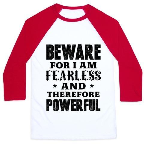 Virgin Teez  Baseball Tee Unisex Classic Baseball Tee / x-small / White/Red FEARLESS AND POWERFUL UNISEX CLASSIC BASEBALL TEE