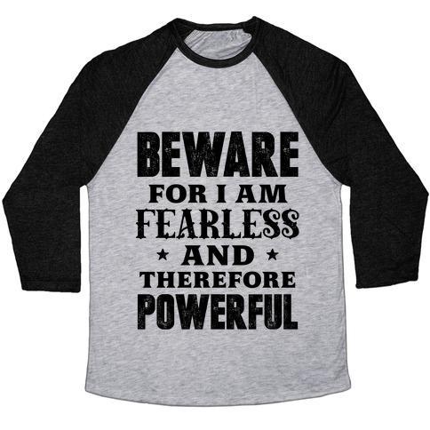 Virgin Teez  Baseball Tee Unisex Tri-Blend Baseball Tee / small / Athletic Gray / Black FEARLESS AND POWERFUL UNISEX TRI-BLEND BASEBALL TEE