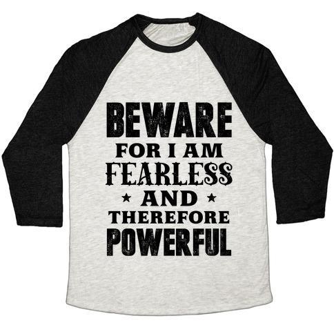 Virgin Teez  Baseball Tee Unisex Tri-Blend Baseball Tee / small / Oatmeal / Black FEARLESS AND POWERFUL UNISEX TRI-BLEND BASEBALL TEE
