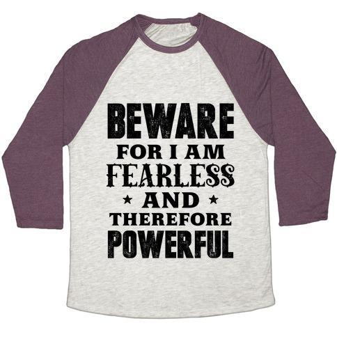 Virgin Teez  Baseball Tee Unisex Tri-Blend Baseball Tee / small / Oatmeal / Maroon FEARLESS AND POWERFUL UNISEX TRI-BLEND BASEBALL TEE