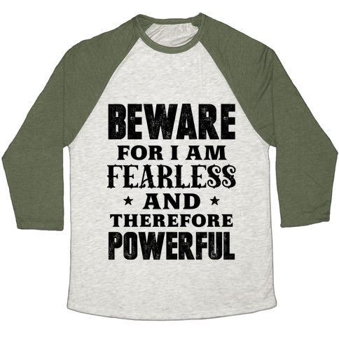 Virgin Teez  Baseball Tee Unisex Tri-Blend Baseball Tee / small / Oatmeal / Moss FEARLESS AND POWERFUL UNISEX TRI-BLEND BASEBALL TEE