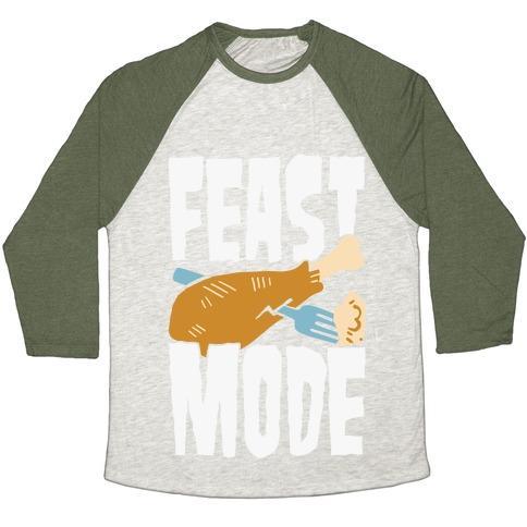 Virgin Teez  Baseball Tee Unisex Tri-Blend Baseball Tee / small / Oatmeal / Moss FEAST MODE UNISEX TRI-BLEND BASEBALL TEE