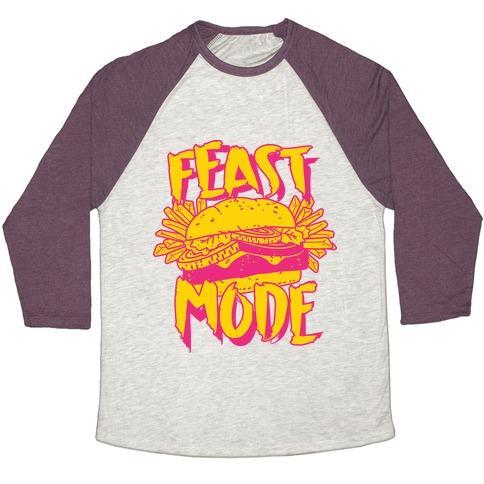 Virgin Teez  Baseball Tee Unisex Tri-Blend Baseball Tee / small / Oatmeal / Maroon FEAST MODE UNISEX TRI-BLEND BASEBALL TEE