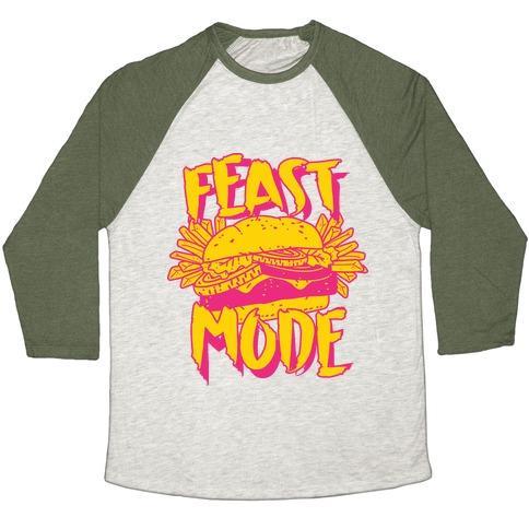 Virgin Teez  Baseball Tee Unisex Tri-Blend Baseball Tee / small / Oatmeal / Moss FEAST MODE UNISEX TRI-BLEND BASEBALL TEE