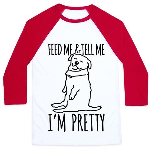 Virgin Teez  Baseball Tee Unisex Classic Baseball Tee / x-small / White/Red FEED ME AND TELL ME I'M PRETTY LITTLE FAT PARODY UNISEX CLASSIC BASEBALL TEE