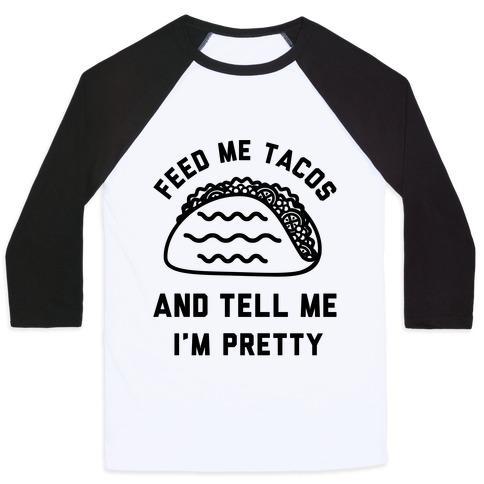 Virgin Teez  Baseball Tee Unisex Classic Baseball Tee / x-small / White/Black FEED ME TACOS UNISEX CLASSIC BASEBALL TEE