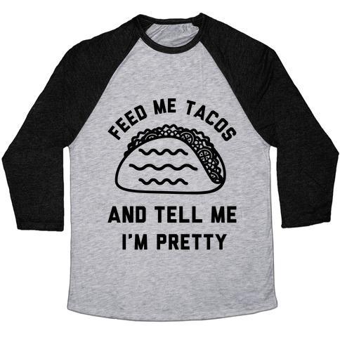 Virgin Teez  Baseball Tee Unisex Tri-Blend Baseball Tee / small / Athletic Gray / Black FEED ME TACOS UNISEX TRI-BLEND BASEBALL TEE